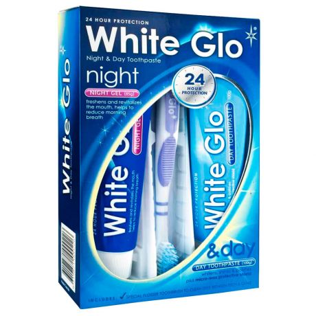 Зубная паста White Glo 100мл дневная+ночной гель White Glo 85мл+зубная щетка