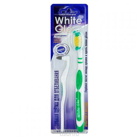 Зубная щетка White Glo средняя+ластик для удаления пятен