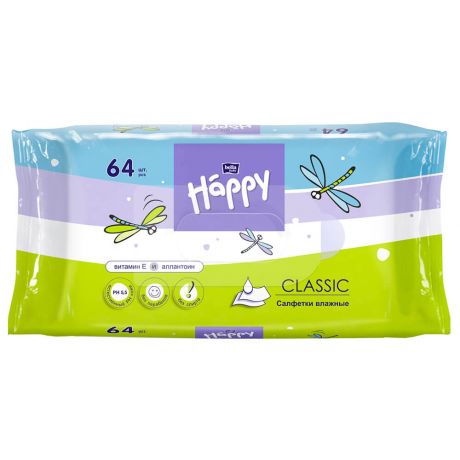 Салфетки влажные BELLA BABY HAPPY 64шт Classic с витамином е и аллантоином