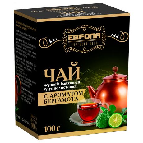 Чай черный Европа крупнолистовой с бергамотом 100г в/с