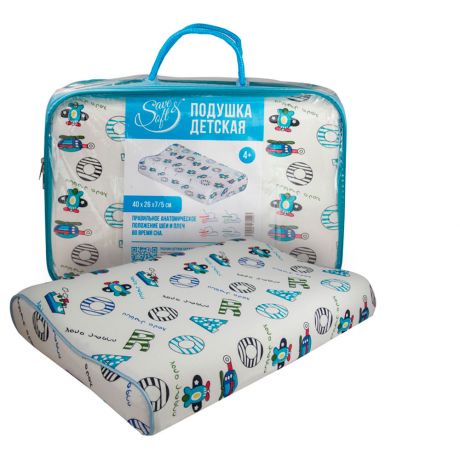 Подушка детская Save&Soft для сна 40*26*7/5 см голубой от 4-х лет сумка из пвх