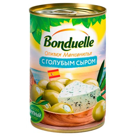 Оливки Bonduelle 314г с голубым сыром ж/б ключ