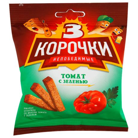 Сухарики Три Корочки 40г томат зелень