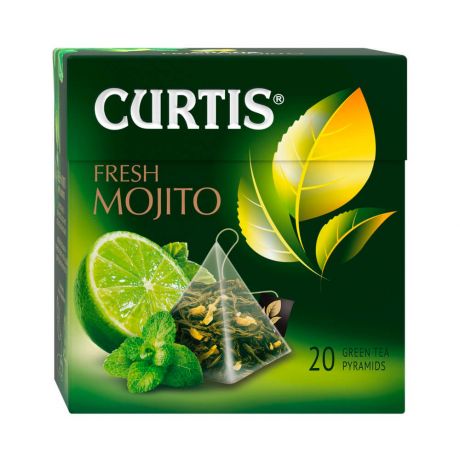 Чай CURTIS зеленый листовой с мятой, цедрой цитрусовых и ароматом мохито в пирамидках fresh mojito 2