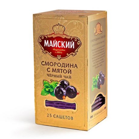 Чай чёрный Майский Смородина с Мятой байховый цейлонский с ароматом черной смородины высший сорт в п