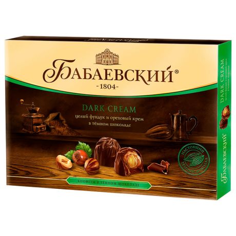 Конфеты Бабаевские 200г целый фундук и ореховый крем в темном шоколаде Бабаевский