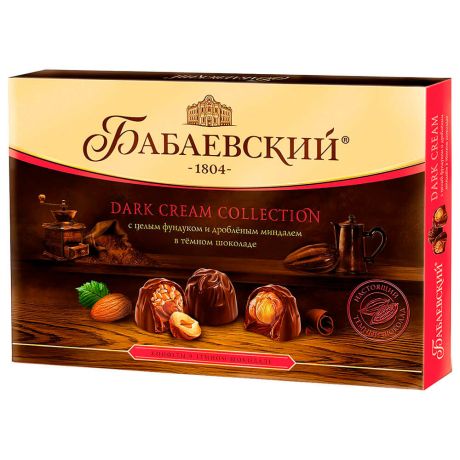 Конфеты Бабаевские 200г дробленый миндаль и ореховый крем в темном шоколаде дарк