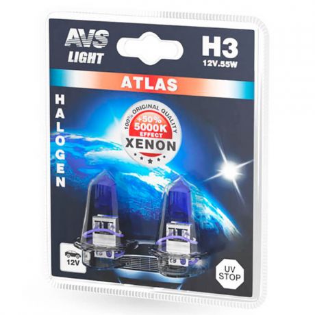Лампы галогенные AVS h3 55w 2шт xenon effect