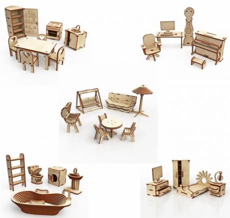 Кукольные домики и мебель ХэппиДом Большой набор Кукольной мебели из дерева Premium
