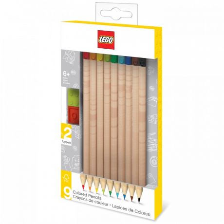 Карандаши, восковые мелки, пастель Lego Набор цветных карандашей с 2 насадками в форме кирпичика 9 шт.