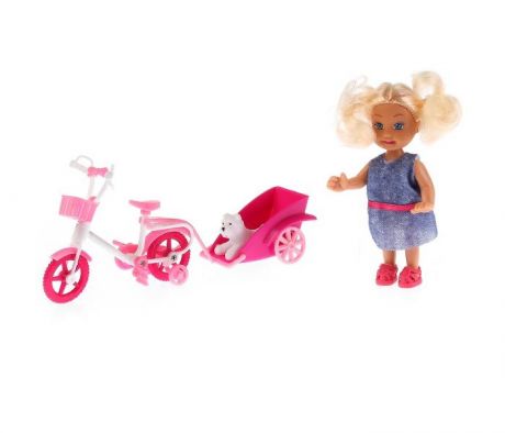 Куклы и одежда для кукол Карапуз Кукла Машенька с велосипедом и прицепом 12 см