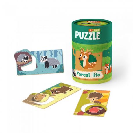 Пазлы Mon Игровой набор Зоология для малышей Лесная жизнь: пазлы и карточки с заданиями