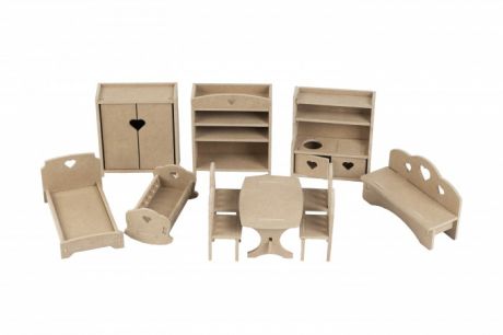 Кукольные домики и мебель Детская 1 Комплект мебели без окрашивания для кукол 15-20 см