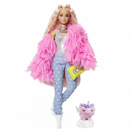 Куклы и одежда для кукол Barbie Экстра Кукла в розовой куртке