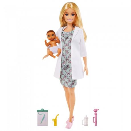 Куклы и одежда для кукол Barbie Игровой набор Кукла Барби доктор педиатр с малышом пациентом