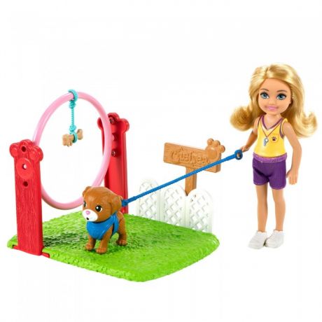 Куклы и одежда для кукол Barbie Игровой набор кукла Челси Дрессировщик собак с питомцем и игровой площадкой
