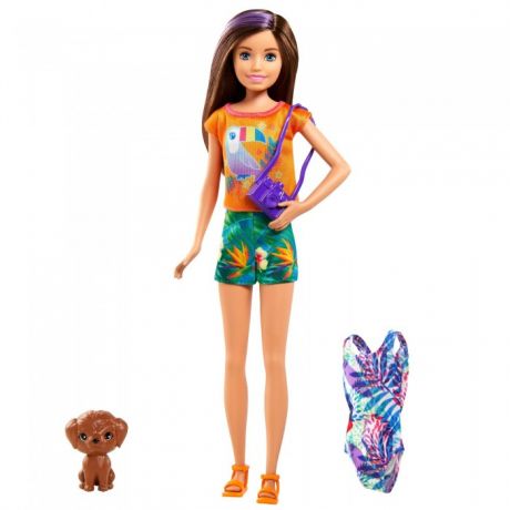 Куклы и одежда для кукол Barbie Игровой Набор кукла Скиппер брюнетка в шортах с питомцем и аксессуарами