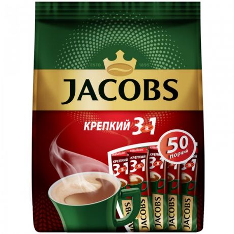 Кофе Jacobs Кофе растворимый Крепкий 3 в 1 порошкообразный 50 шт.