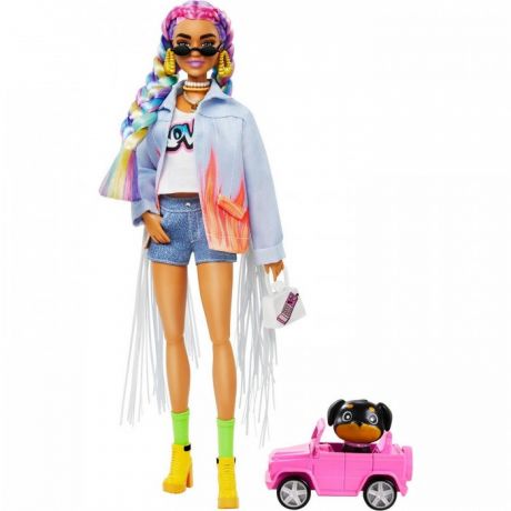 Куклы и одежда для кукол Barbie Кукла Экстра с радужными косичками