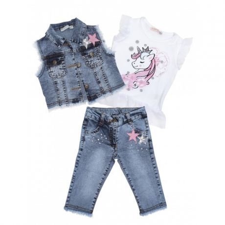 Комплекты детской одежды Baby Rose Комплект для девочки жилет, футболка, джинсы 3367