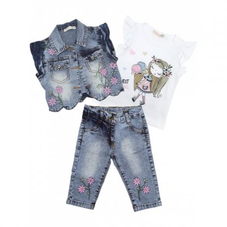 Комплекты детской одежды Baby Rose Комплект для девочки жилет, футболка, джинсы 3368