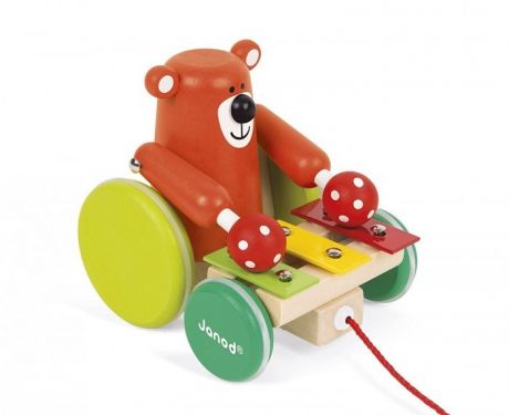 Каталки-игрушки Janod на веревочке Медвежонок-музыкант