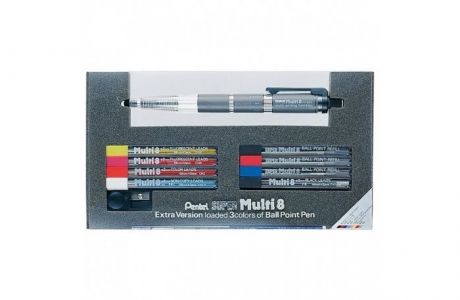 Карандаши, восковые мелки, пастель Pentel Набор Super Multi 8: ручка-карандаш, 5 наборов цветных грифелей 2 мм, 3 набора стержней