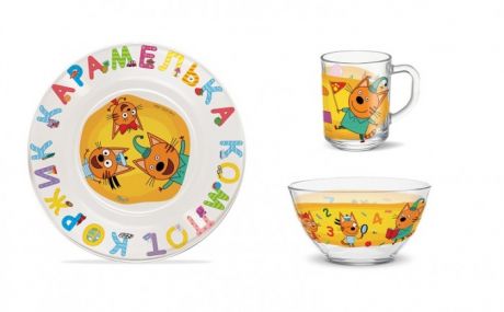 Посуда PrioritY Набор детской посуды Три кота Цифры и Буквы (стекло)