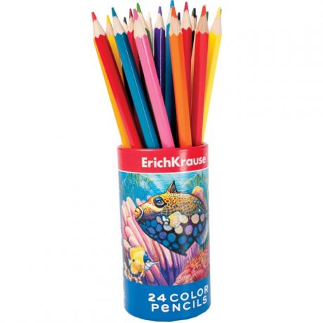 Карандаши, восковые мелки, пастель ErichKrause Цветные карандаши шестигранные в тубусе 24 цвета