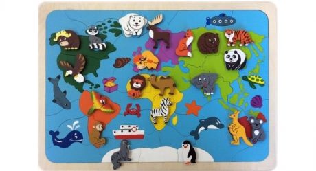 Деревянные игрушки Крона Мозаика-вкладыш Карта мира (82 детали)