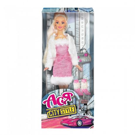 Куклы и одежда для кукол Toys Lab Кукла Ася Городской стиль Блондинка в розовом платье и белой шубке