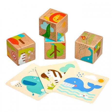 Деревянные игрушки Lucy & Leo Набор кубиков Дикие животные