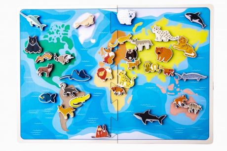 Деревянные игрушки Сибирские игрушки Карта мира Хищиные животные (на липучках)