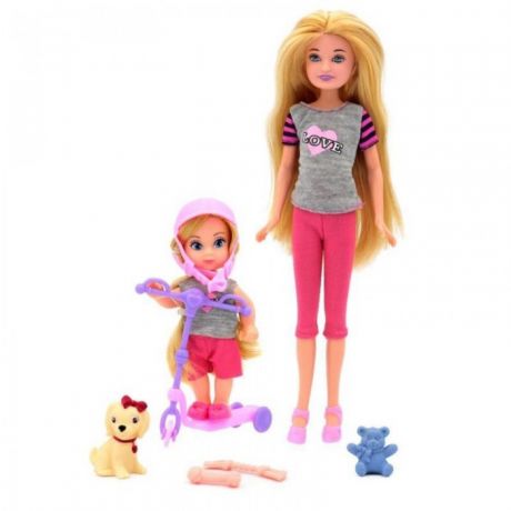 Куклы и одежда для кукол Funky Toys Кукла Мила 23 см с куклой Вики 12 см на самокате и с собачкой