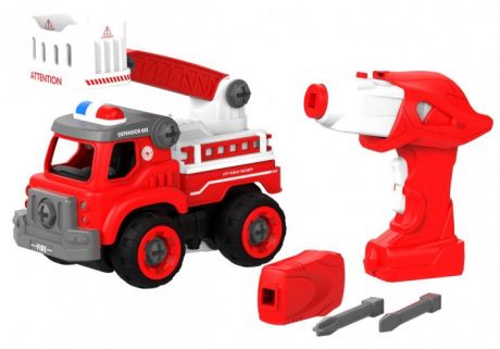 Конструкторы Shantou Bhs Toys Набор пластмассовых деталей Пожарная машина с лестницей и пультом ДУ
