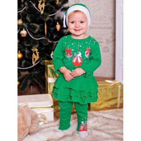 Комплекты детской одежды Дашенька Комплект новогодний для девочки Шары(платье, леггинсы, колпачок)