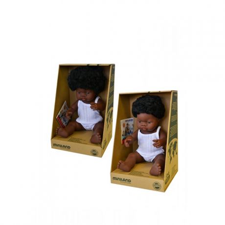 Куклы и одежда для кукол Miniland Набор кукол Близнецы мальчик и девочка африканцы 38 см