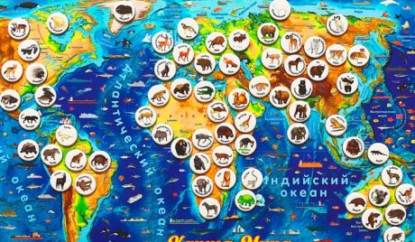 Атласы и карты Геомагнит Магнитный геопазл Карта мира и игровой набор Животные мира