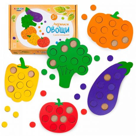 Деревянные игрушки Raduga Kids мозаика-сортер Овощи по цвету