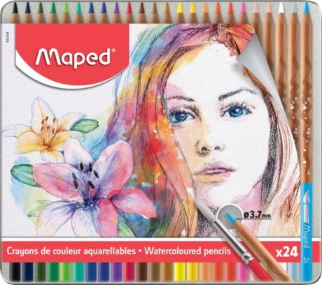 Карандаши, восковые мелки, пастель Maped Акварельные карандаши с кисточкой Artist 24 цвета