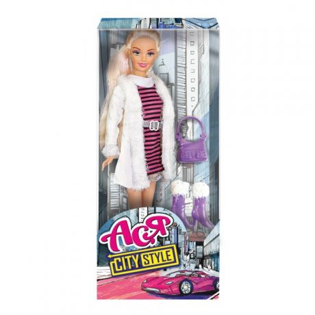 Куклы и одежда для кукол ToysLab (Science agents) Кукла Ася Блондинка в полосатом платье и белой шубке Городской стиль 28 см