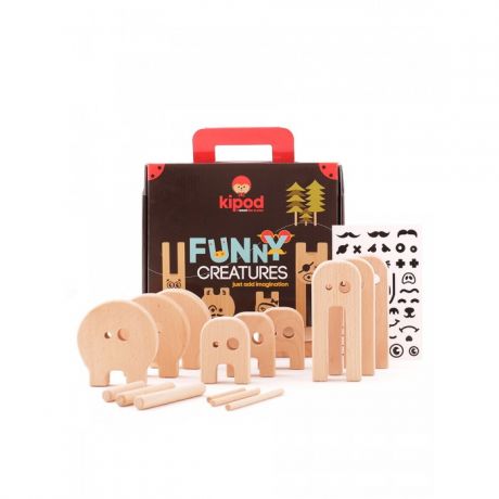 Деревянные игрушки Kipod Toys Конструктор Веселый зверинец с наклейками