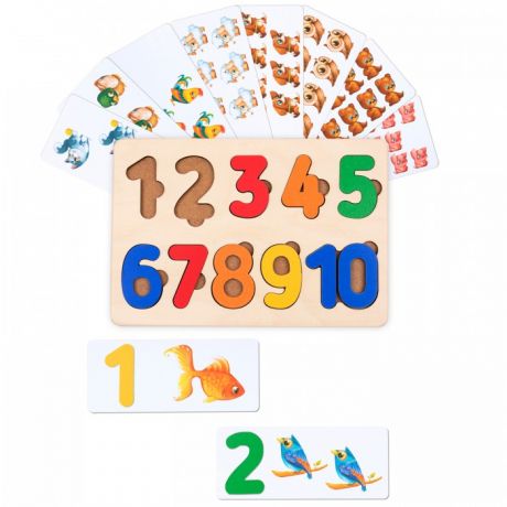 Деревянные игрушки Raduga Kids рамка-вкладыш Цифры с карточками