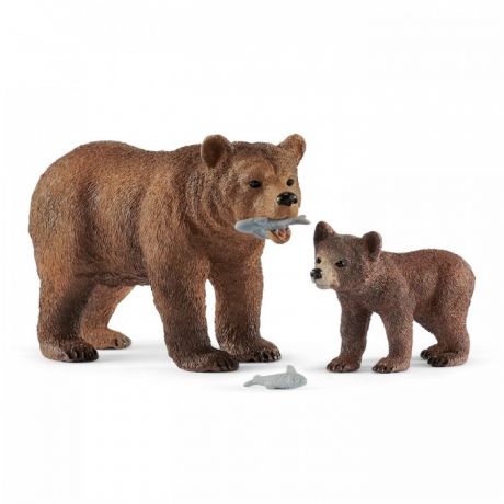 Игровые фигурки Schleich Игровые фигурки Самка медведя гризли с детенышем