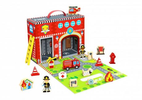 Деревянные игрушки Tooky Toy Чемоданчик Пожарная станция