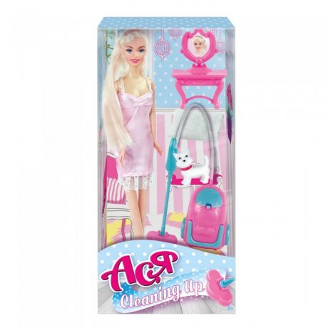 Куклы и одежда для кукол Toys Lab Кукла Ася Блондинка в розовом платье с пылесосом Уборка