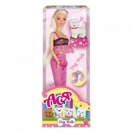 Куклы и одежда для кукол Toys Lab Кукла Ася Блондинка в розовом Прогулка с щенком