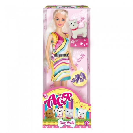 Куклы и одежда для кукол Toys Lab Кукла Ася Блондинка в ярком платье Прогулка с щенком