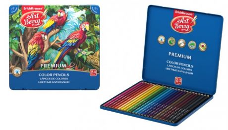 Карандаши, восковые мелки, пастель ArtBerry Цветные карандаши шестигранные Premium 24 цвета (металлическая коробка)