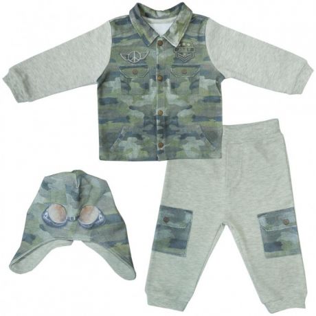 Комплекты детской одежды Папитто Комплект (кофточка, штанишки и шапочка) для мальчика Fashion Jeans 585-05